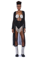 GLITCH IN THE MATRIX RHINESTONE MESH HALTER BODYSUIT