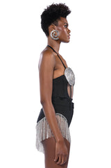 GLITCH IN THE MATRIX RHINESTONE MESH HALTER BODYSUIT