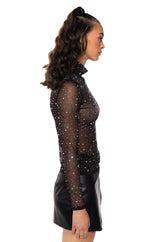 GLITZ AND GLAM LONG SLEEVE EMBELLISHED MESH TOP