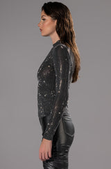 GLITZ LONG SLEEVE MESH TOP