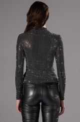 GLITZ LONG SLEEVE MESH TOP
