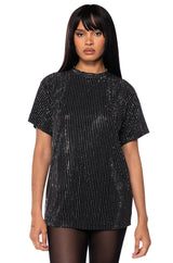 GLITZ OVERSIZED MESH T SHIRT IN BLACK