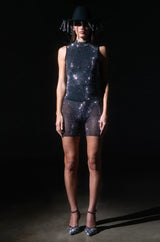 GLITZ SLEEVELESS MESH TOP IN BLACK