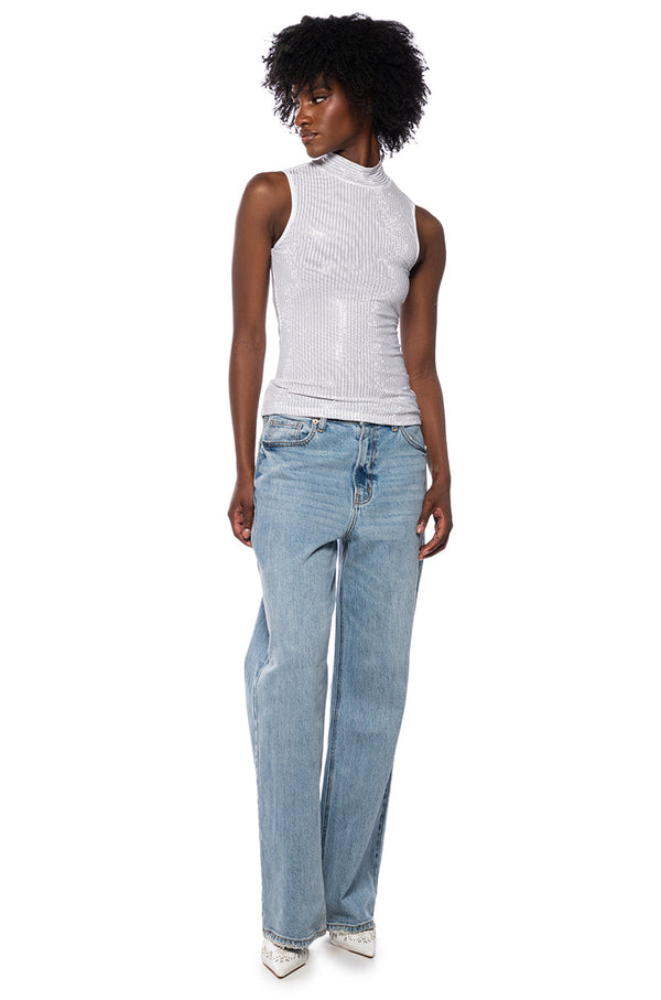 GLITZ SLEEVELESS MESH TOP