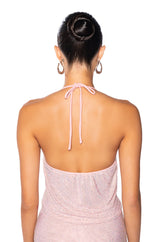 GLITZY RHINESTONE MESH HALTER TOP