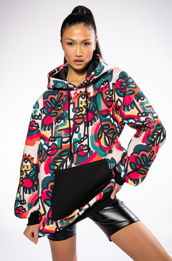 GO CRAZY PRINTED OVERSIZED HOODED SWEATSHIRT DRESS
