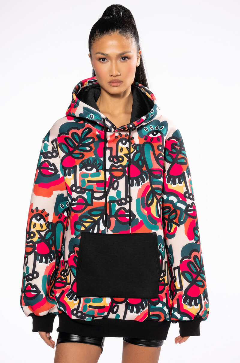 GO CRAZY PRINTED OVERSIZED HOODED SWEATSHIRT DRESS