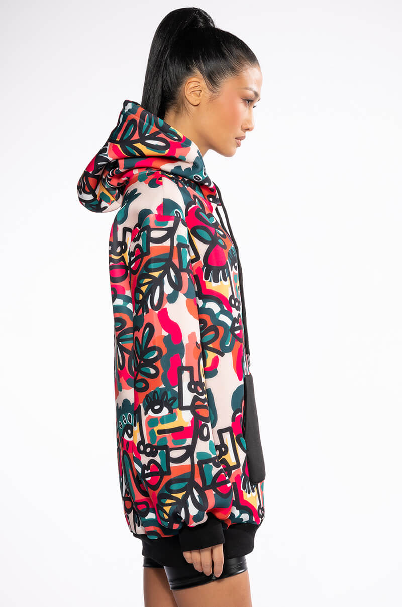 GO CRAZY PRINTED OVERSIZED HOODED SWEATSHIRT DRESS