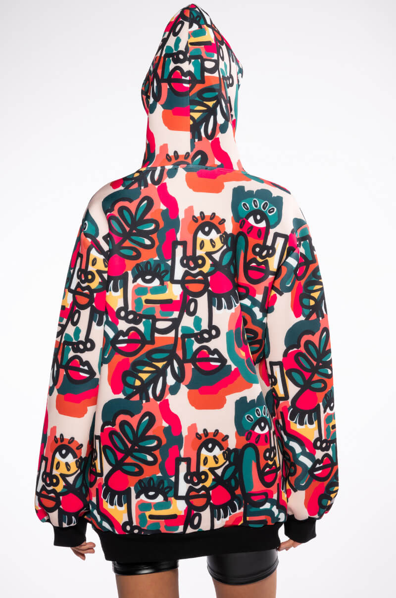 GO CRAZY PRINTED OVERSIZED HOODED SWEATSHIRT DRESS