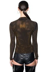 GOLDEN GLITZ LONG SLEEVE MESH TOP
