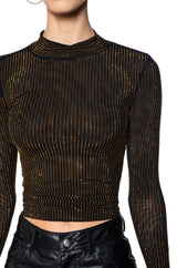 GOLDEN GLITZ LONG SLEEVE MESH TOP