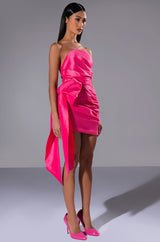 GOLDEN HOUR STRAPLESS RUCHED BOW DETAIL MINI DRESS