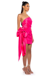 GOLDEN HOUR STRAPLESS RUCHED BOW DETAIL MINI DRESS