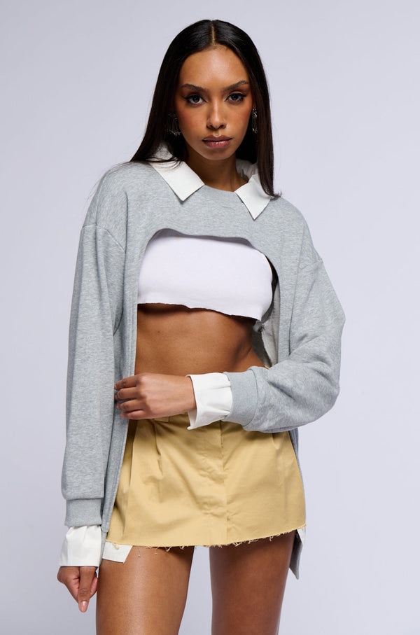 GONE GIRL COLLARED HALF SWEATSHIRT
