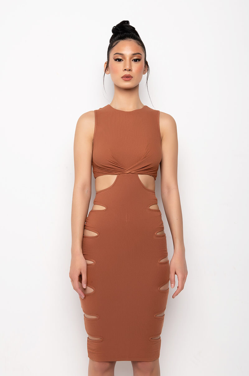 GOOD INTENTIONS MIDI DRESS WITH WAIST CUTOUTS