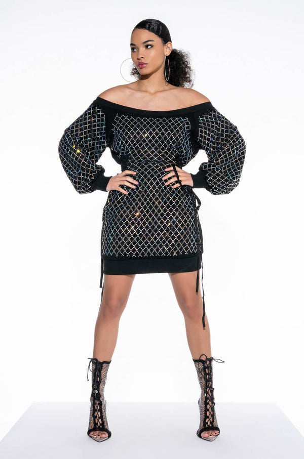 GOT IT GIRL RHINESTONE SWEATSHIRT DRESS