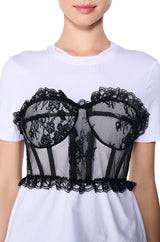 GOT ME TWISTED T-SHIRT WITH CORSET DETAIL IN WHITE