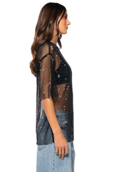 GOT PLANS TONIGHT RHINESTONE MESH T-SHIRT