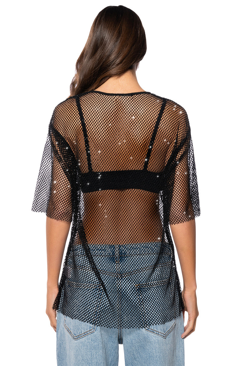GOT PLANS TONIGHT RHINESTONE MESH T-SHIRT
