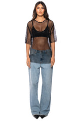 GOT PLANS TONIGHT RHINESTONE MESH T-SHIRT