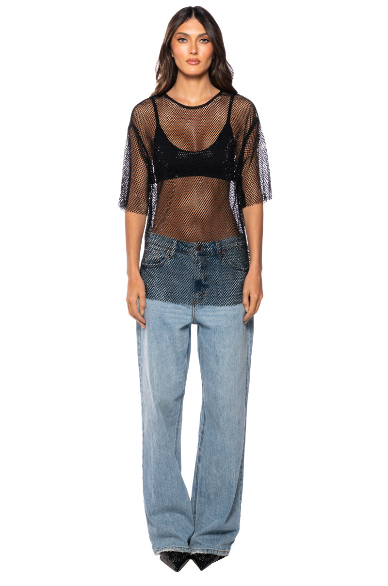 GOT PLANS TONIGHT RHINESTONE MESH T-SHIRT