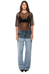 GOT PLANS TONIGHT RHINESTONE MESH T-SHIRT