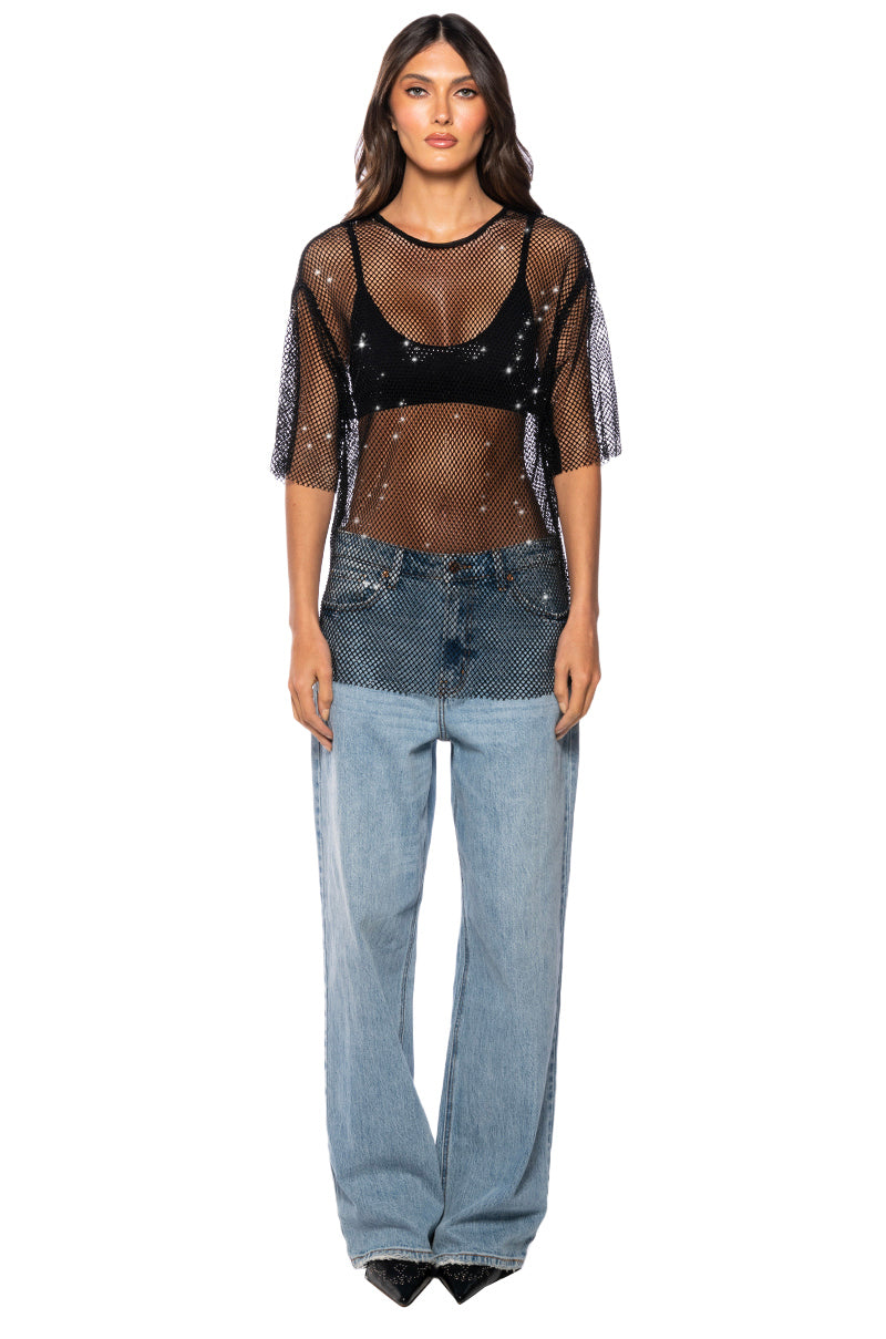 GOT PLANS TONIGHT RHINESTONE MESH T-SHIRT