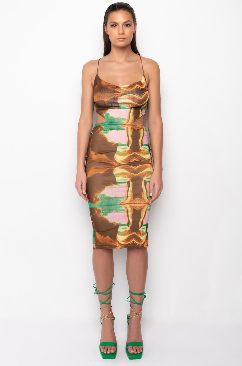 GOT THEM LIKE WOAH MIDI COWL NECK DRESS