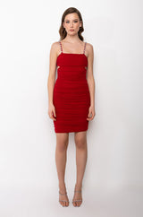 GOT YOUR HEART ON MY SHOULDERS RUCHED MIDI DRESS