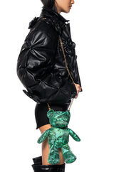 GREEN BROCADE BEAR PURSE