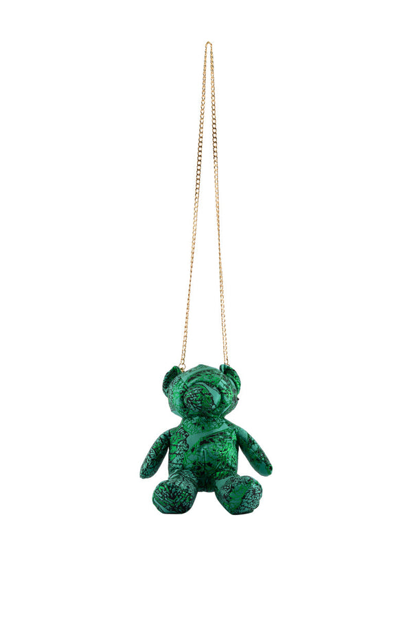 GREEN BROCADE BEAR PURSE