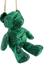 GREEN BROCADE BEAR PURSE