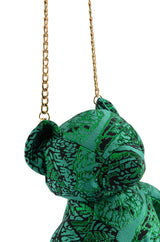 GREEN BROCADE BEAR PURSE