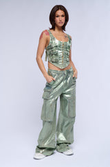 GREEN WITH ENVY METALLIC WIDE LEG CARGO PANT