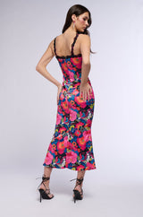 GROOVY BABY PRINTED SATIN MIDI DRESS