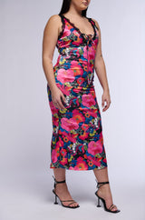 GROOVY BABY PRINTED SATIN MIDI DRESS