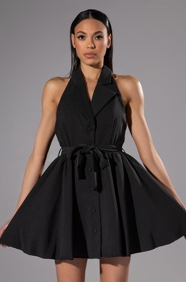 HADLEY COLLARED FIT AND FLARE MINI DRESS