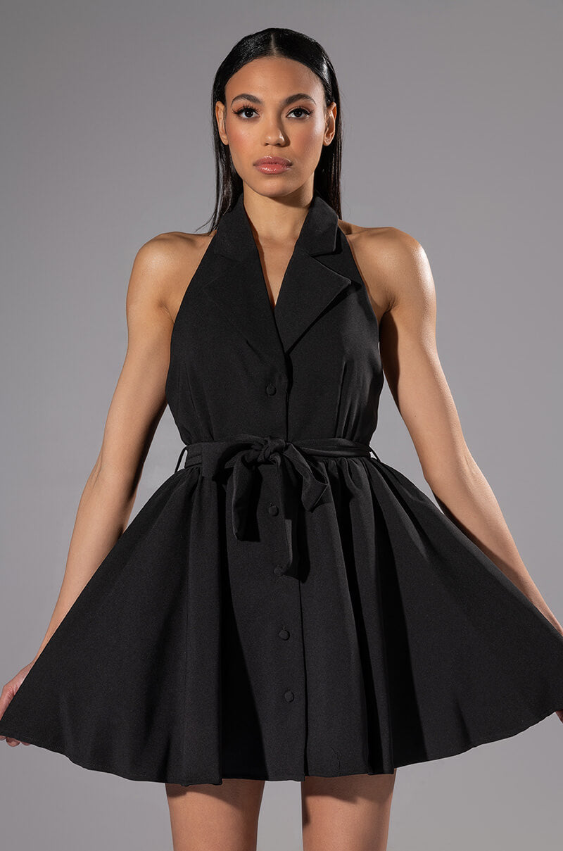 HADLEY COLLARED FIT AND FLARE MINI DRESS