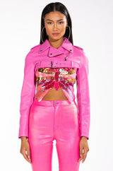 HALF MY HEART ULTRA CROPPED MOTO JACKET