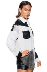 HANDS TO MYSELF LONG SLEEVE RHINESTONE POPLIN SHIT