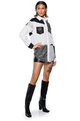 HANDS TO MYSELF LONG SLEEVE RHINESTONE POPLIN SHIT