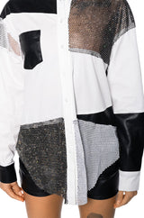 HANDS TO MYSELF LONG SLEEVE RHINESTONE POPLIN SHIT