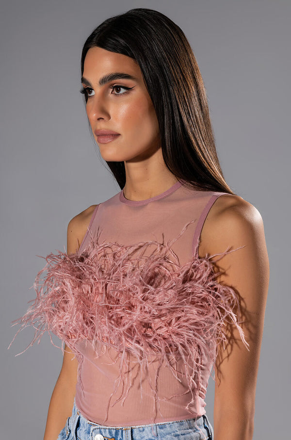 HAPPILY EVER AFTER SLEEVELESS FEATHER TOP