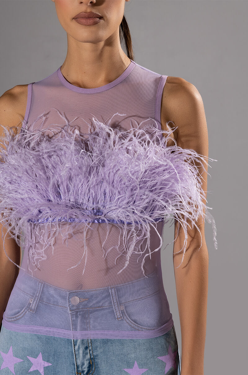 HAPPILY EVER AFTER SLEEVELESS FEATHER TOP