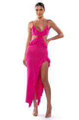 HAPPY SPIRITS RUFFLE KNIT MAXI DRESS