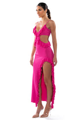HAPPY SPIRITS RUFFLE KNIT MAXI DRESS