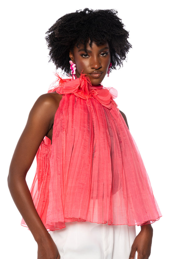 HAUTE SLEEVELESS PLEATED BLOUSE