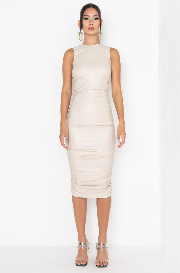 HEADING OUT MIDI MOCK NECK DRESS