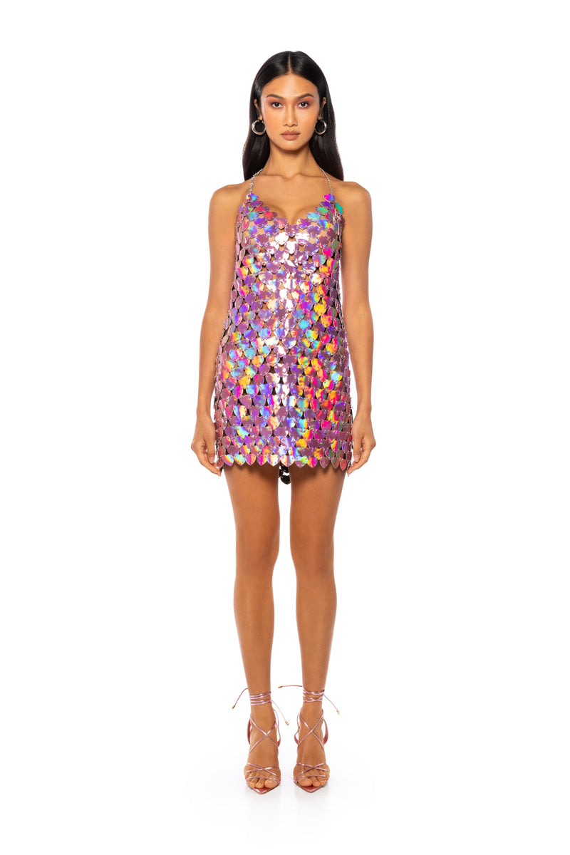 HEART EYES V NECK COIN MINI DRESS