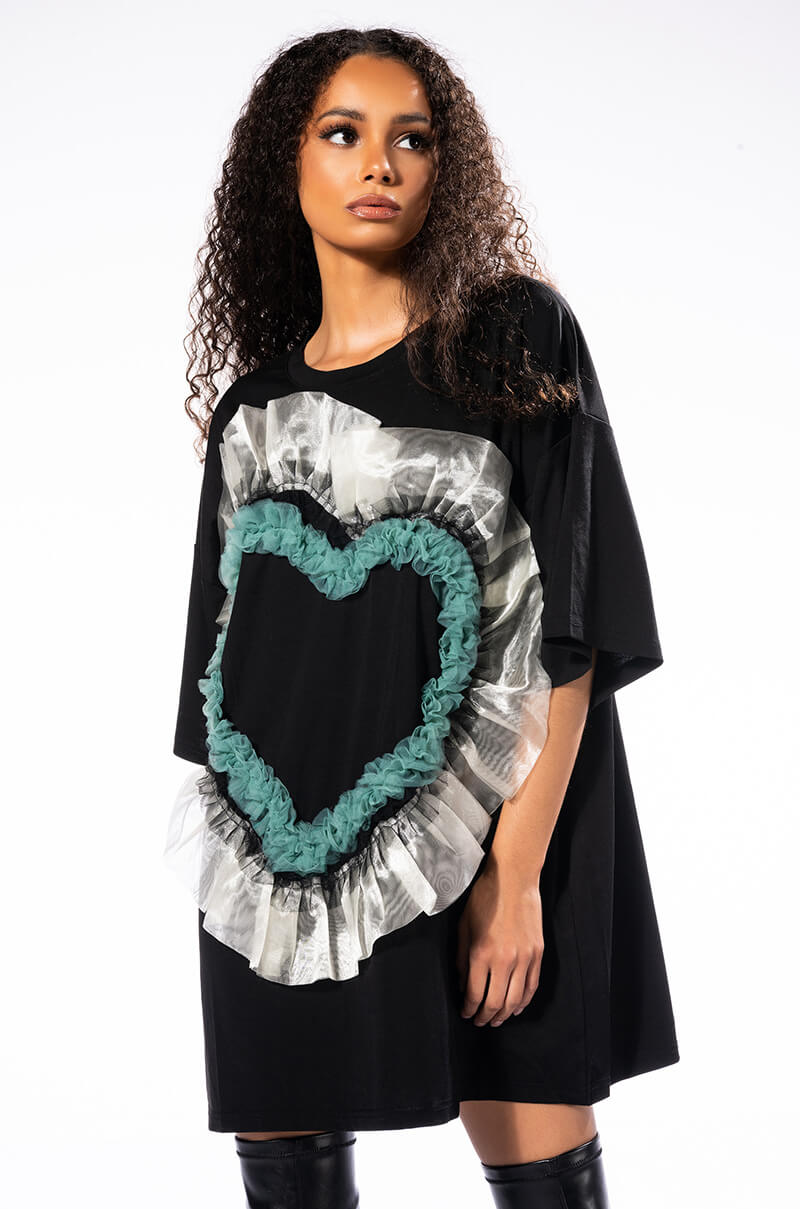 HEART RUFFLE DRESS MINI DRESS